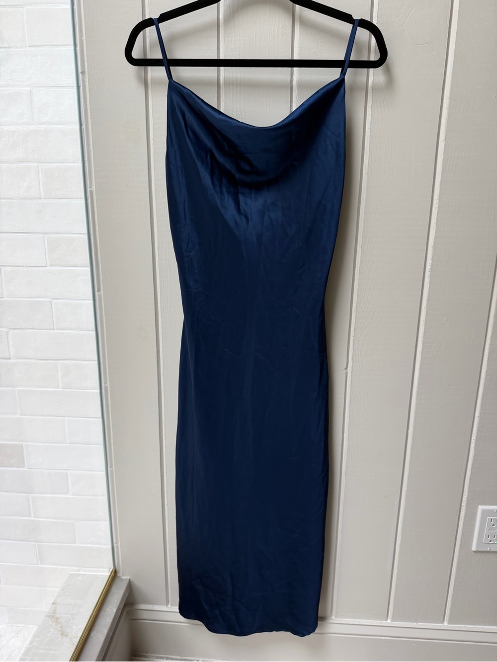 Navy Satin Slip Dress with Cowl Neck - New With Tags